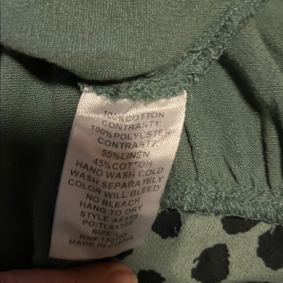 Umgee L Navy Animal Print and Green Tiered Dress - Picture 6 of 6